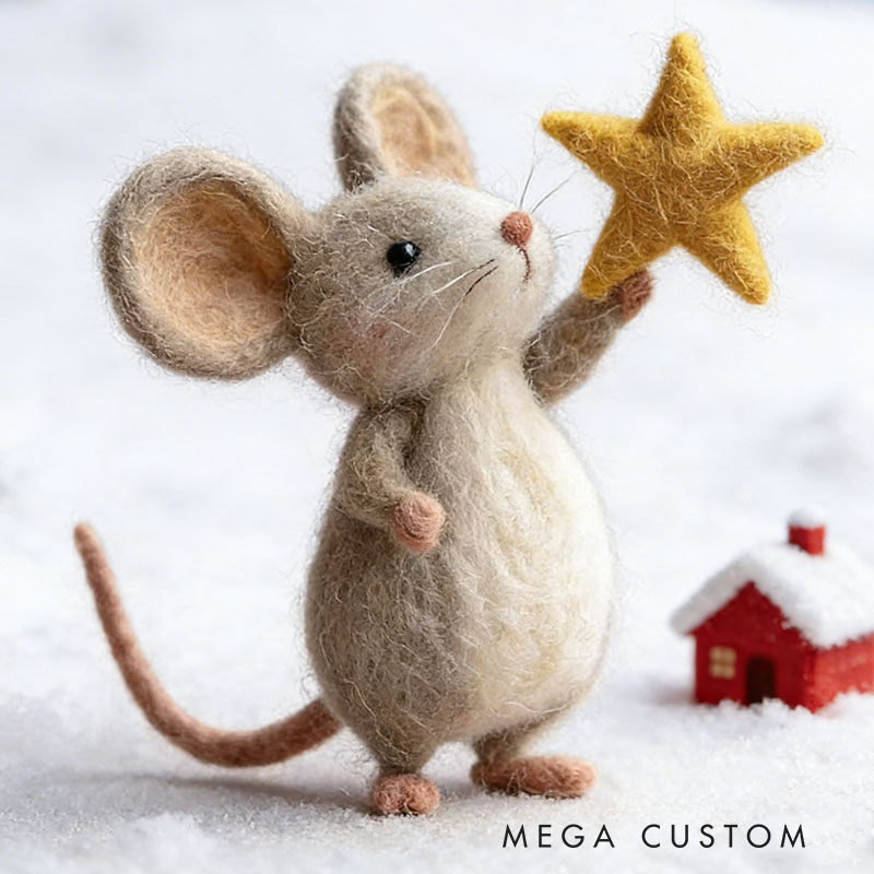 Felted Mouse Needle Felt Winter Gift Dollhouse Decor Tiny Animal Stocking Stuffer