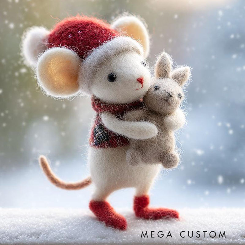 Needle Felted Mouse Christmas Ornament Wool Figurine