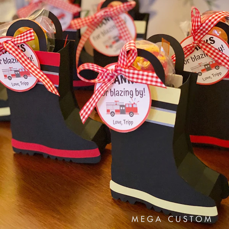 Personalized Firefighter Boot Gift Box - 3D Papercraft Treat Box for Kids, Fireman Themed Party Favors, Birthday Gift Packaging for Firefighter Lovers
