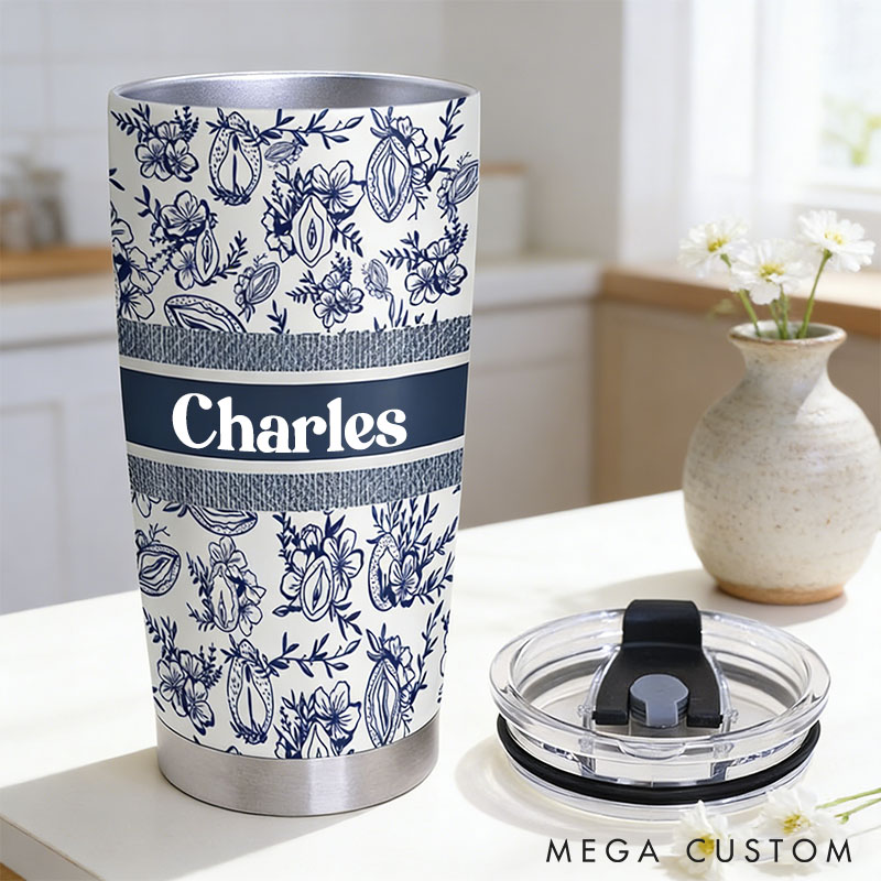 Personalized Couple Funny Toile De Jouy Genitals Pattern 20oz Tumbler Custom Couple Tumbler with Name Valentines Day Anniversary Gift for Him Her