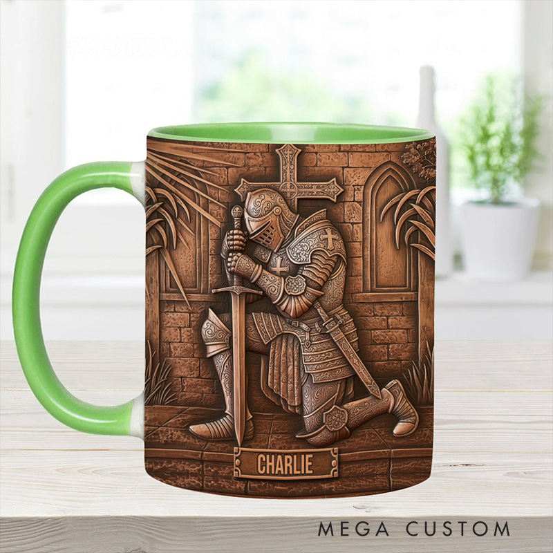 Personalized Knight Of God Ceramic Mug with Custom Name Religious Inspirational Gift Christian Gift for Men