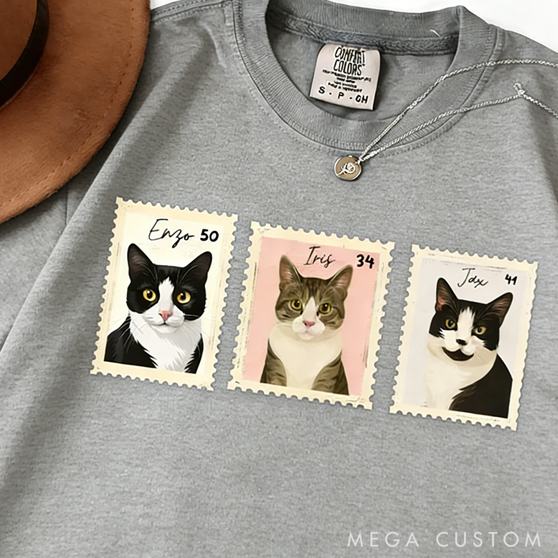 Personalized Pet Lover Custom Pet Portrait Stamp T-Shirt