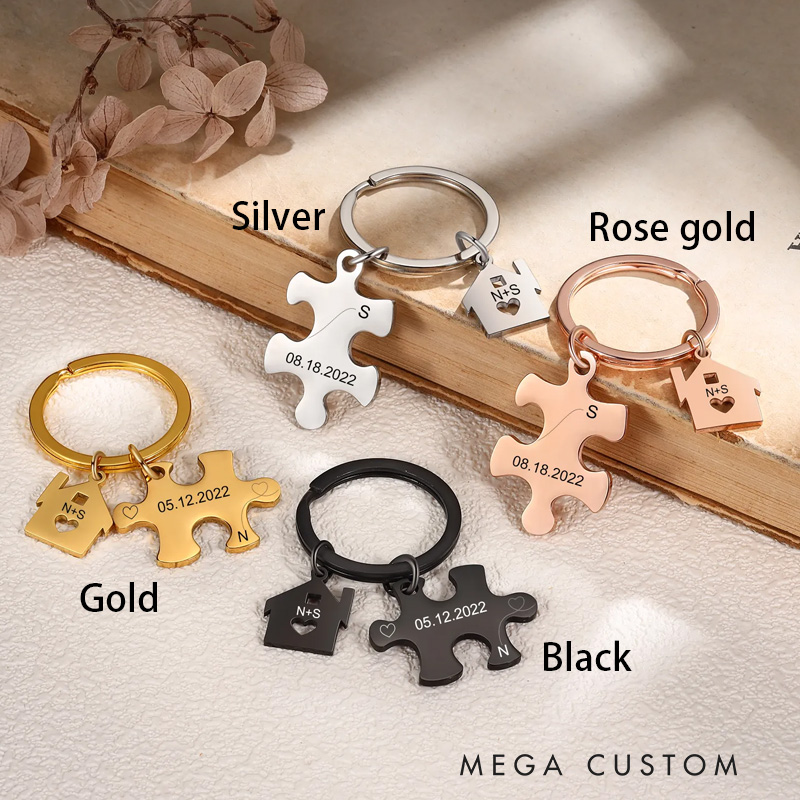 Personalized 2 PCS Couple Keychain Set Keyring Puzzle Keychains Valentine's Day Gift for Him/Her  Anniversary gift for Husband