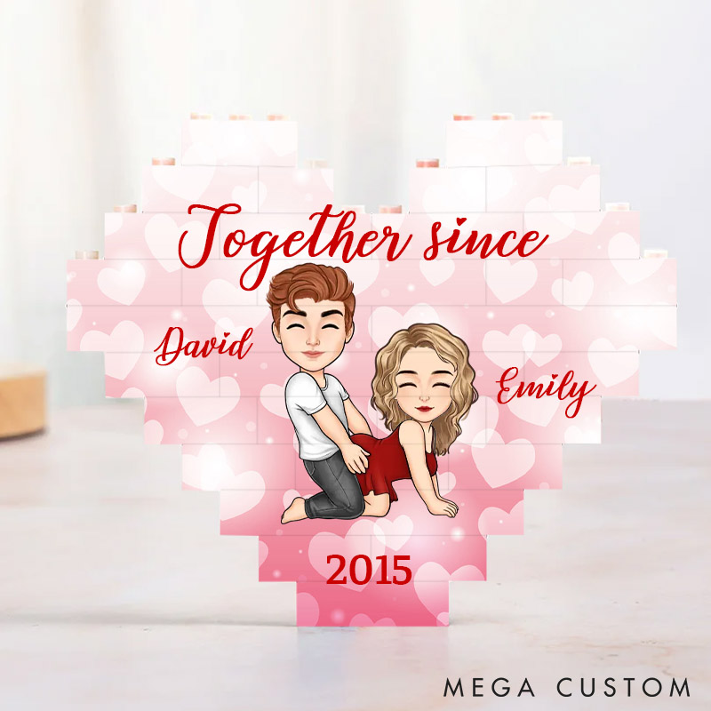 Personalized Valentine's Couple Heart Building Block Puzzle Custom Cartoon Couple Heart Plaque Valentine's Day Anniversary Gift for Couple