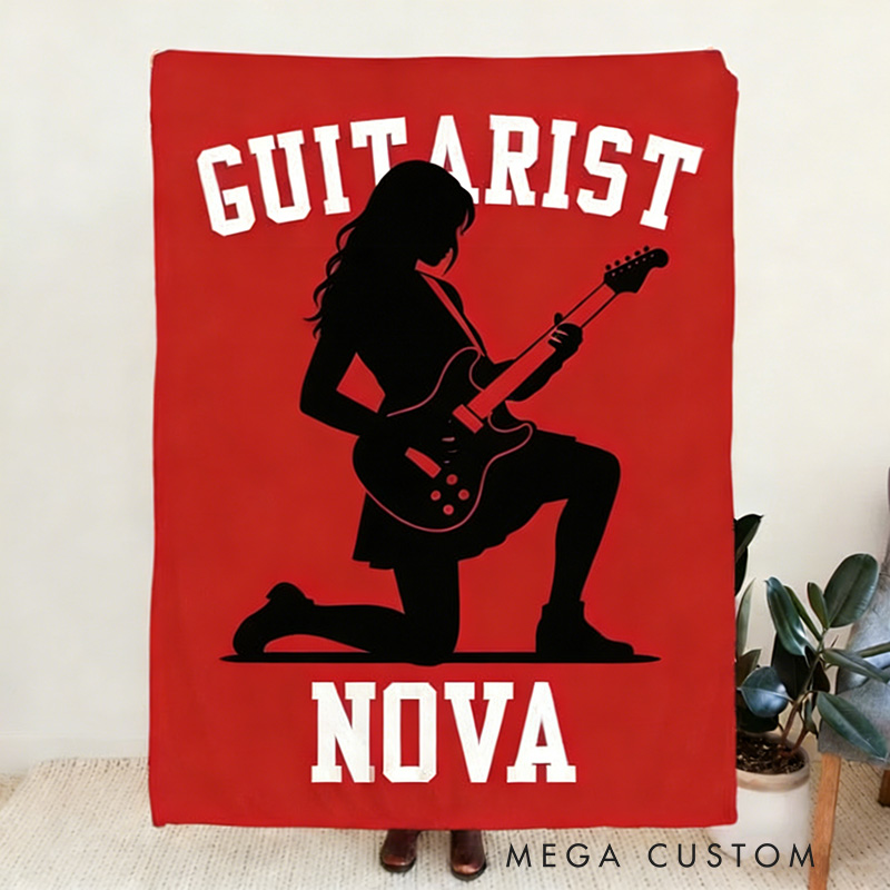 Personalized Silhouette Guitarist Soft Throw Blanket with Name Perfect for Her Guitar Lovers Music Enthusiasts Birthday Anniversary Performance Gifts