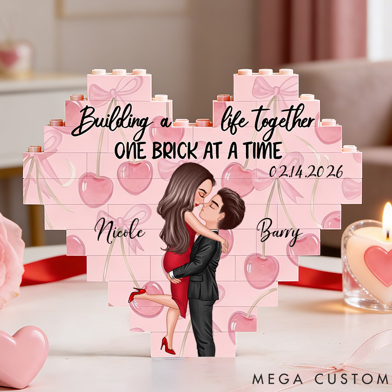 Personalized Couple Heart Building Block Puzzle Building a Life Together One Brick at a Time Blocks Valentine's Day Gift Anniversary Gift For Him Her