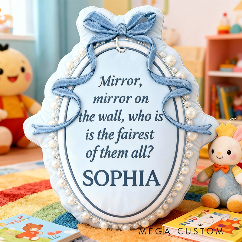 Personalized Princess Mirror Shape Custom Name Soft Decorative Gift Fairytale Princess Style Elegant Nursery Room Charming Quote Graphic 3D Print Pillow