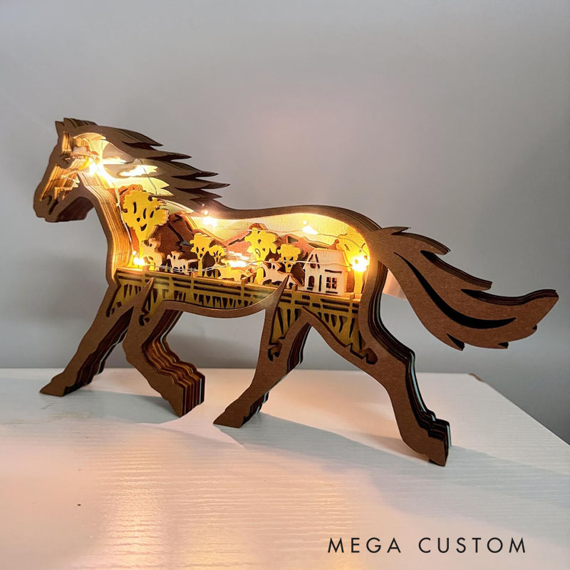 Personalized Handcarved Wooden 3D Horse with LED Lights Birthday Gifts for Kids