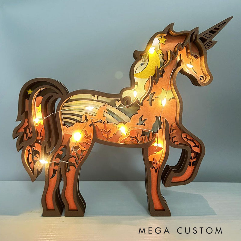 Personalized Handcarved Wooden 3D Dream Horse with LED Lights Birthday Gifts for Kids