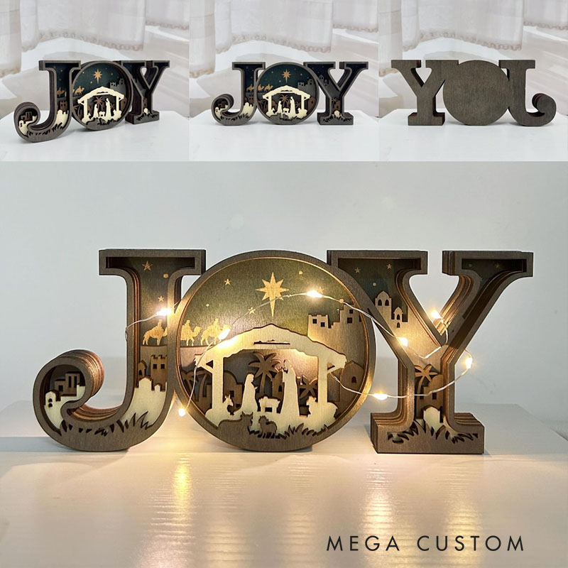 Personalized 3D Carved Wooden JOY Letter Ornaments Religious Christian Gift
