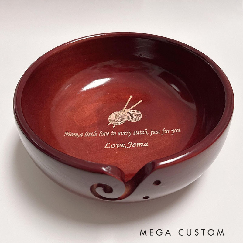Personalized Wooden Portable Yarn Bowl for Knitting Storage Bowl with Holes for Crochet Yarn Organizing and Storage