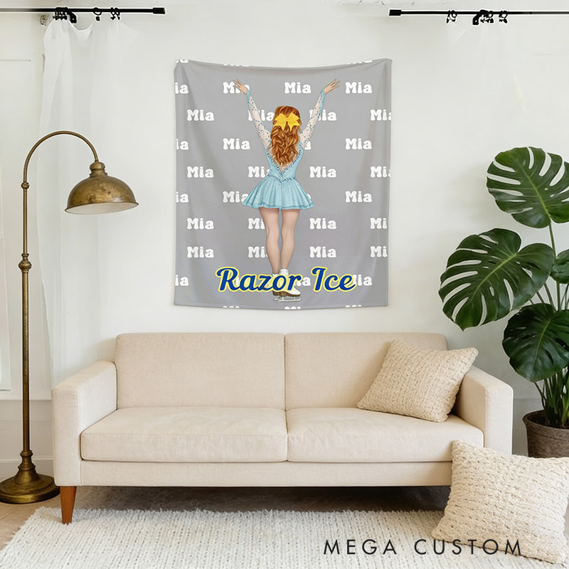 Personalized Figure Skating Cartoon Character Multicolor Soft Throw Blanket with Name Daily Training Match Day Team Gift for Figure Skaters and Coaches