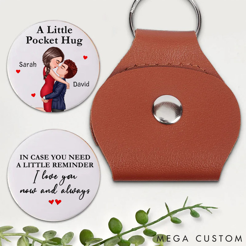 Personalized Couple Leather Pocket Hug Custom Reminder I Love You Pocket Hug Valentines Anniversary Gift for Her Him Husband Gift