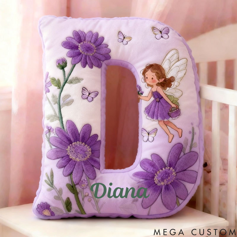 Personalized Flower Girl Purple Floral Fairy Graphic 3D Printed Pillow Custom Girl friend Name Cushion Valentine's Day Gift Christmas Gift for Her