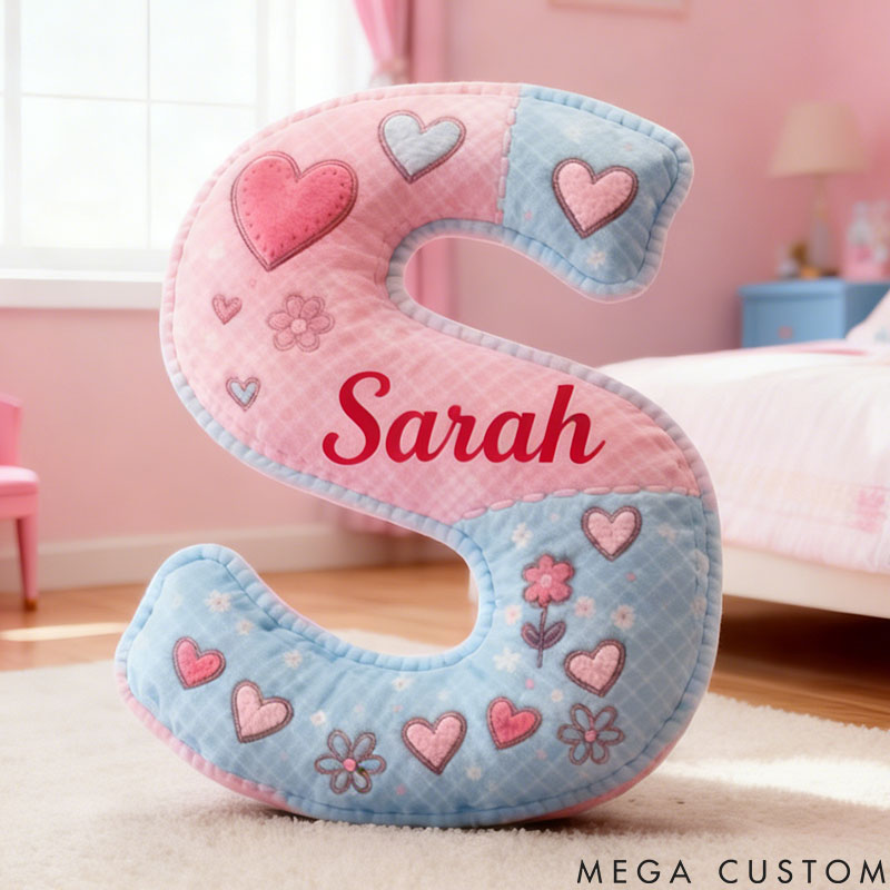 Personalized Flower Girl Floral Heart Pink Plaid Graphic 3D Printed Pillow Custom Girl friend Name Cushion Valentine's Day Gift Christmas Gift for Her