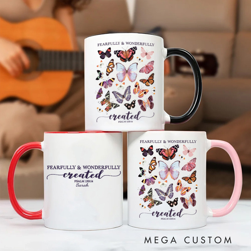 Personalized Psalm 139:14 Bible Verse Christian Inner Color Ceramic Mug with Name Religious Gift Birthday Gift for Christian