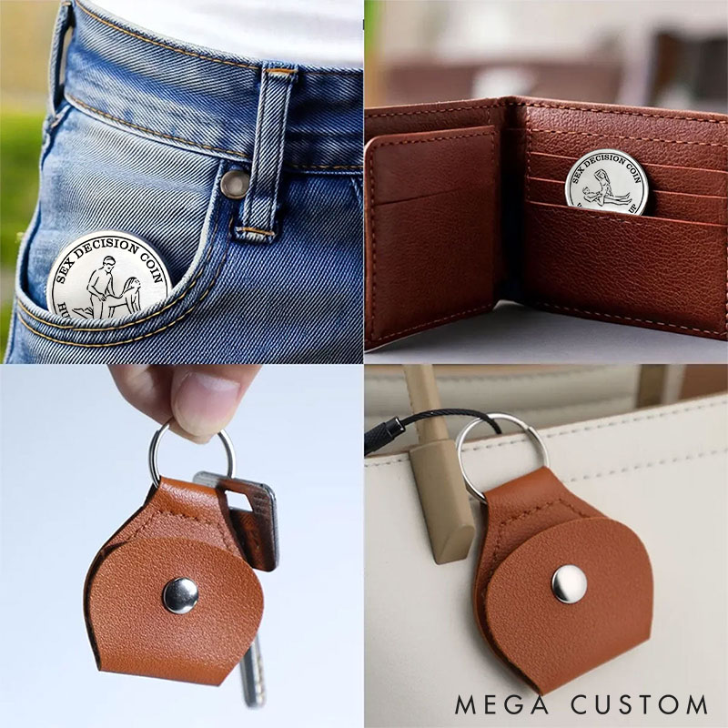 Personalized Couples Sex Decision Coin Keychain Custom Naughty Decision Coin with Leather Keychain Pocket Hug Gift