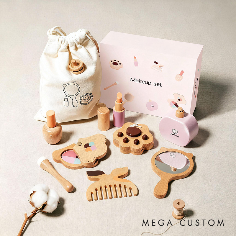 Personalized Wooden Kids Makeup Toy Set Pretend Play Hair Salon Customizable Name Gift for Babies Toddlers