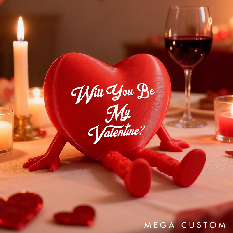 Personalized Valentine's Day Heart Decor with Dangling Legs Custom Couple 3D Printed Red Heart Table Sign with Text Anniversary Valentine's Day Gift