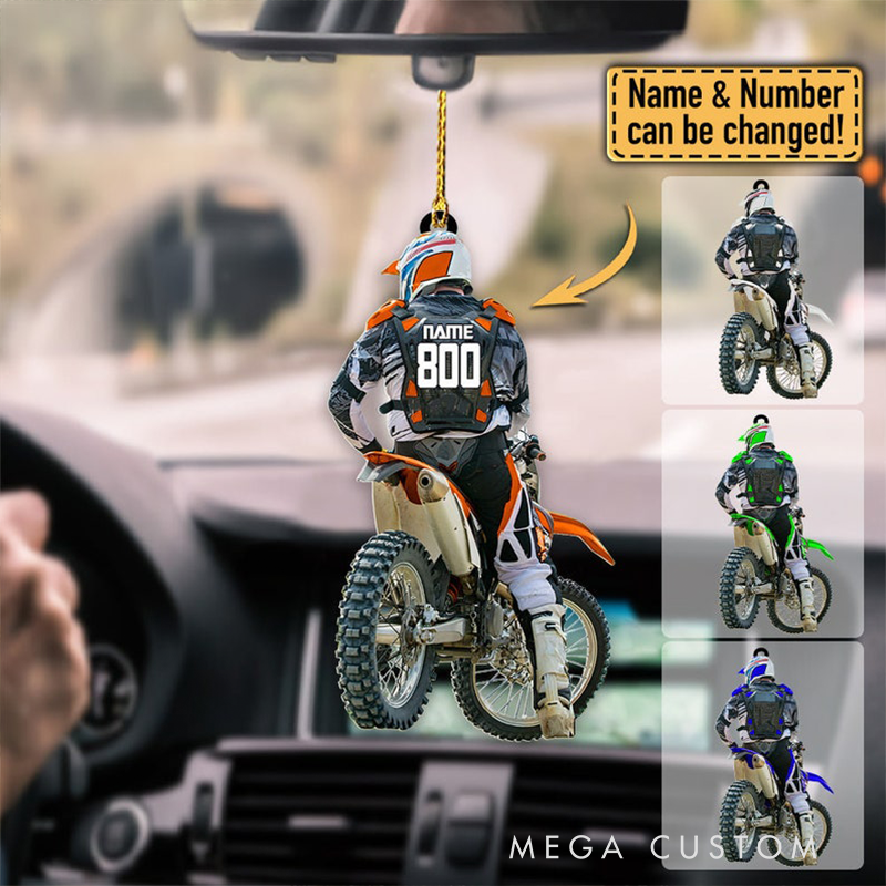 Personalized Motocross Dirt Bike Christmas Ornament Custom 2D Acrylic Ornament with Name Number and Color Gift for Motorcycle Lovers