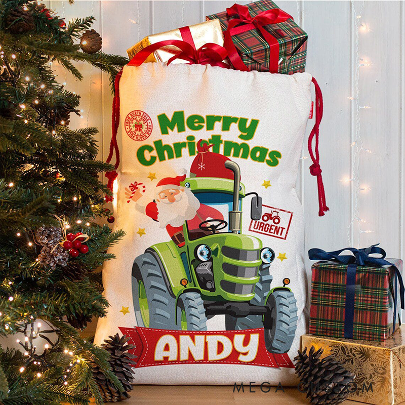 Personalized Drving Santa Sack Custom Name Racing Christmas Gift Bag for Racers and Racing Lovers