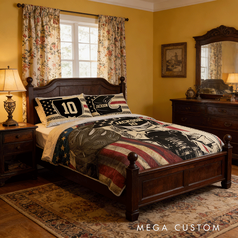 Personalized Motocross Quilt Bed Set Custom Motor Sport Bedding Gift for Dirt Bike Lover 