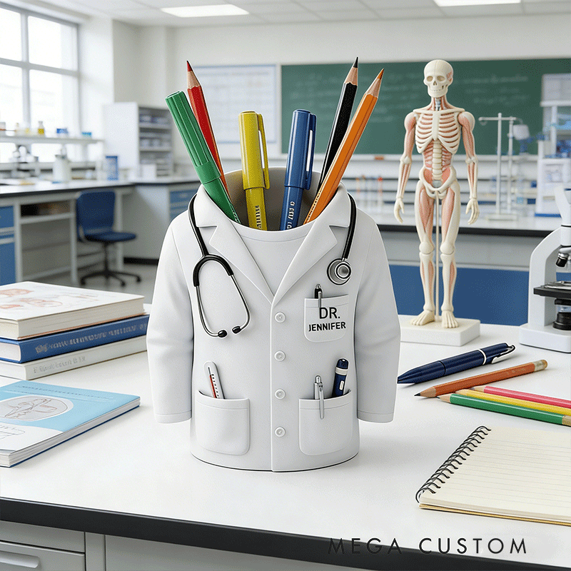 Personalized Doctor Uniform Pencil Holde Custom Name Medical Desk Organizer 3D Printed Gift for Doctors Nurses and Med Students
