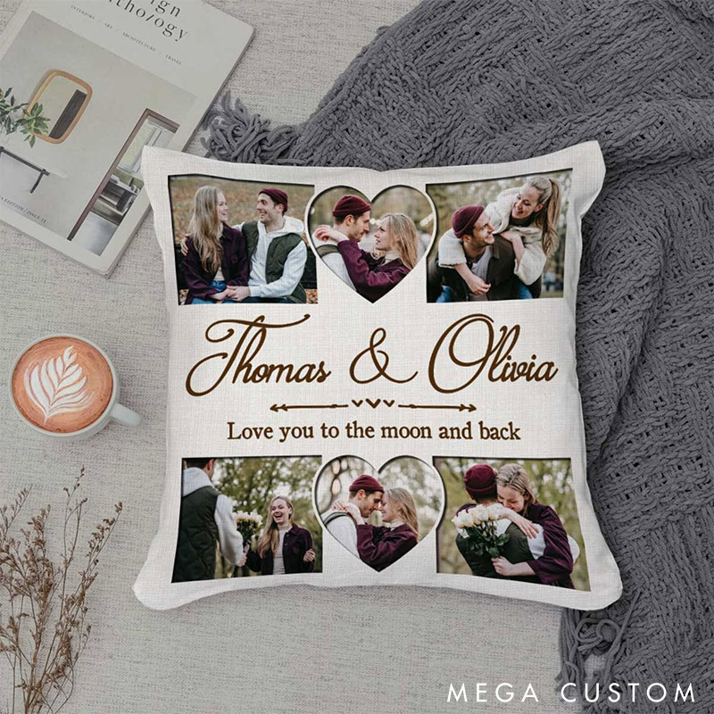 Personalized Couple Custom Photo Throw Pillow Love You to the Moon and Back Home Pillow Valentine's Day gift for Husband Wife 