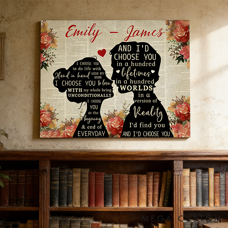Personalized Couples Canvas Wall Art with Names Art Decorations Valentine's Day Gifts for Couple 