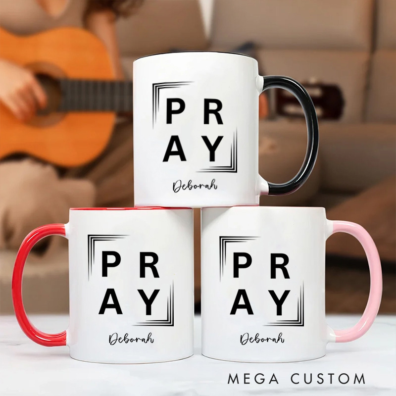 Personalized Christian Pray Ceramic Coffee Mug with Name Birthday Religious Baptism Gift for Family Friends Christians