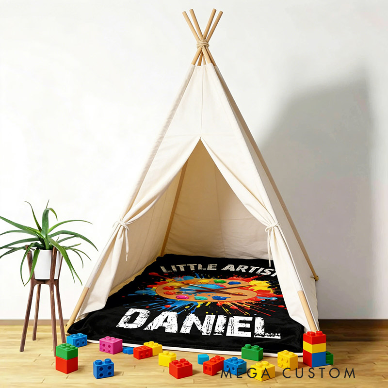 Personalized Palette and Brushes Splatter Paint Soft Throw Blanket with Name and Title Home Decor Birthday Gift for Painting Lover Kids