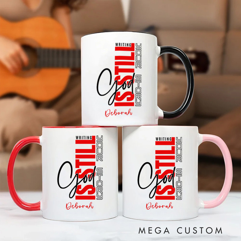 Personalized Christian God Is Still Writing Your Story Coffee Mug with Name Birthday Religious Baptism Gift for Family Friends Christians