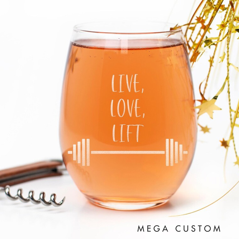 Personalized Barbell Stemless Wine Glasses Whiskey Wine Beer Glassware Gift Fitness Gift for Gym Lover