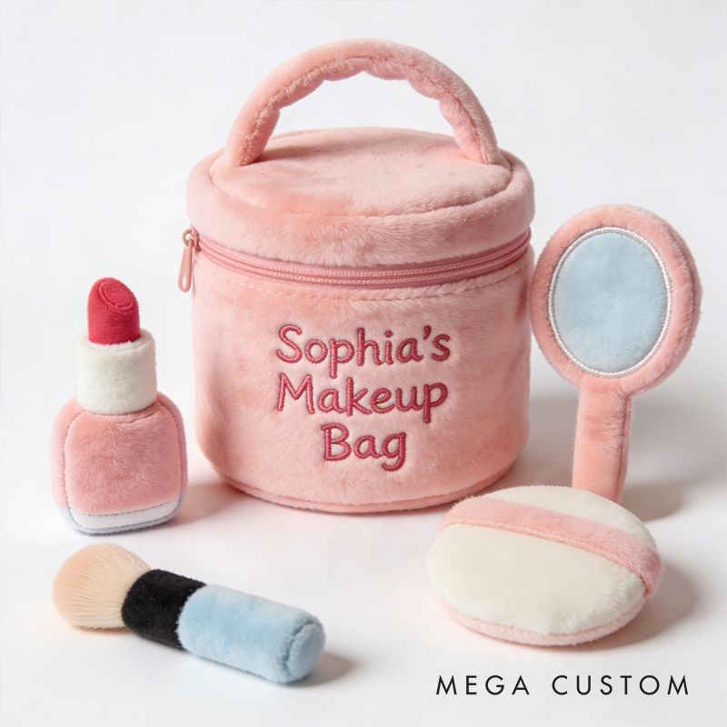 Personalized Plush Kids Makeup Bag Toy Soft, Customizable Role-Play Set for Babies & Toddlers Perfect First Gift