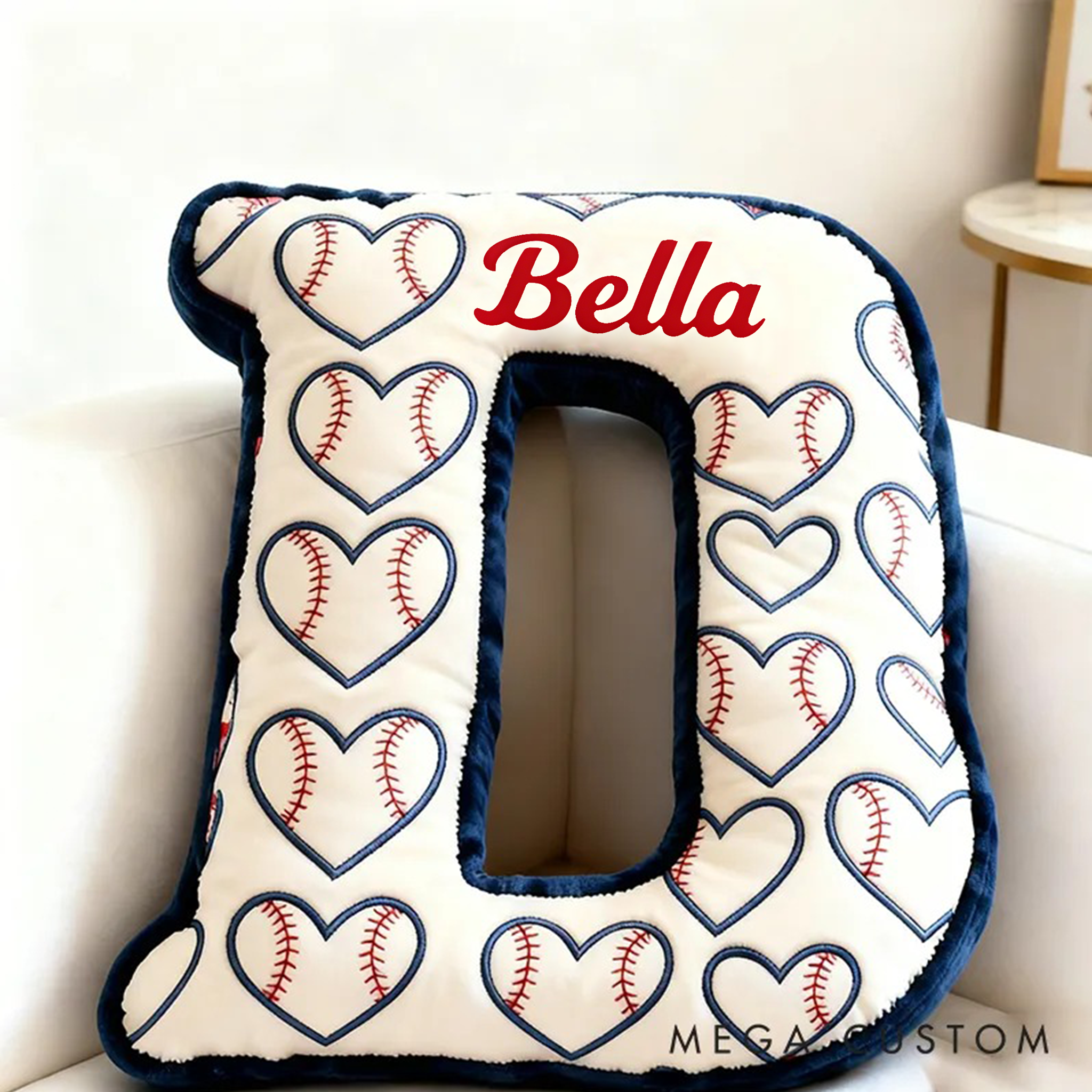 Personalized Heart Pattern Baseball Pillow with Name for Sports Enthusiasts
