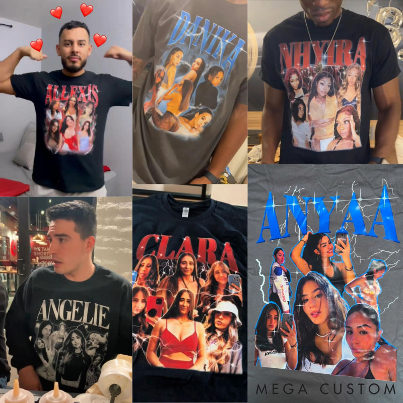 Personalized Girlfriend Bootleg Style Washed T-Shirt Custom Text Boyfriend Photo Tee Couple Face Rap Style Shirt Valentine's Day Gift for Him Her