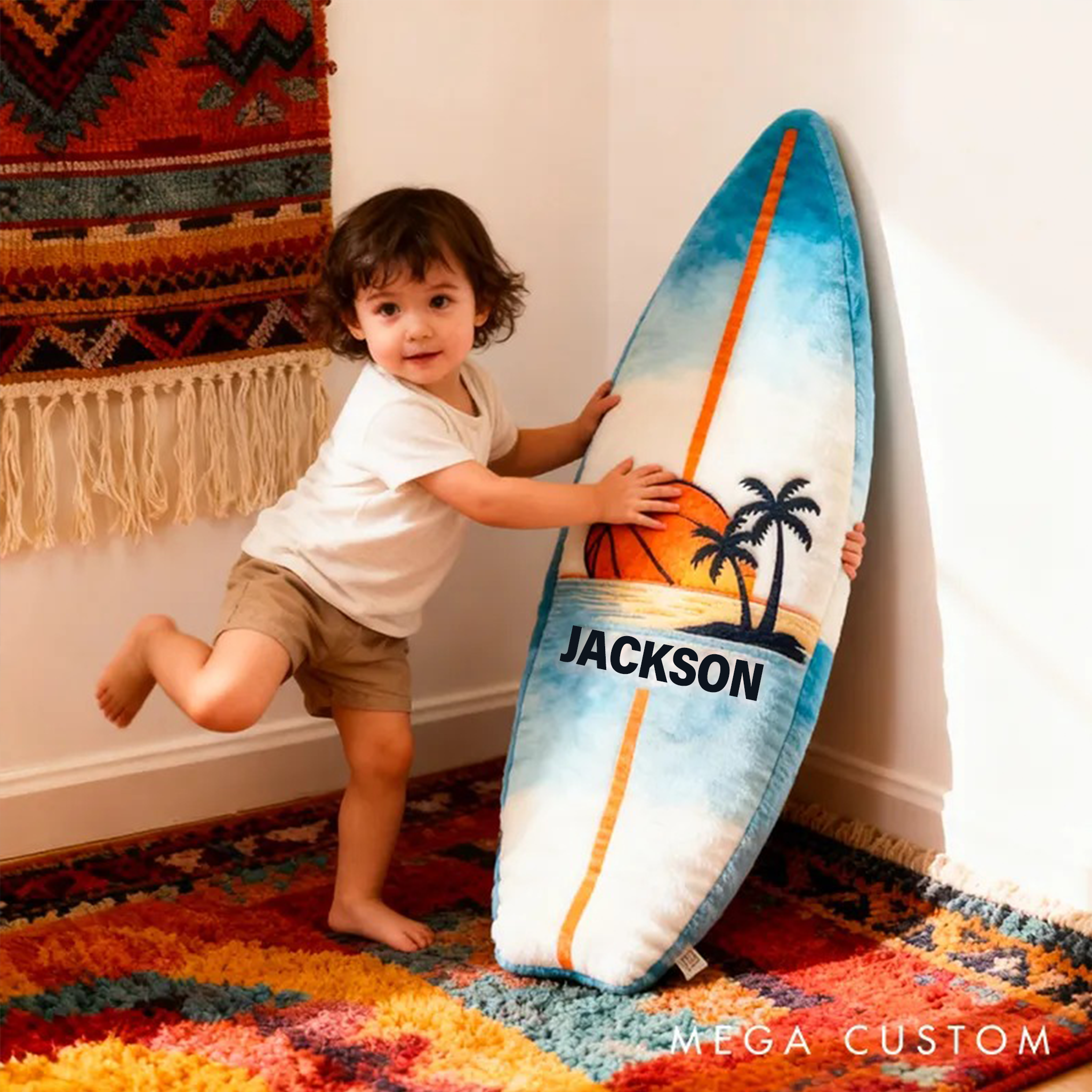 Personalized Surfboard Basketball Pillow with Custom Name for Beach Lovers and Basketball Lovers