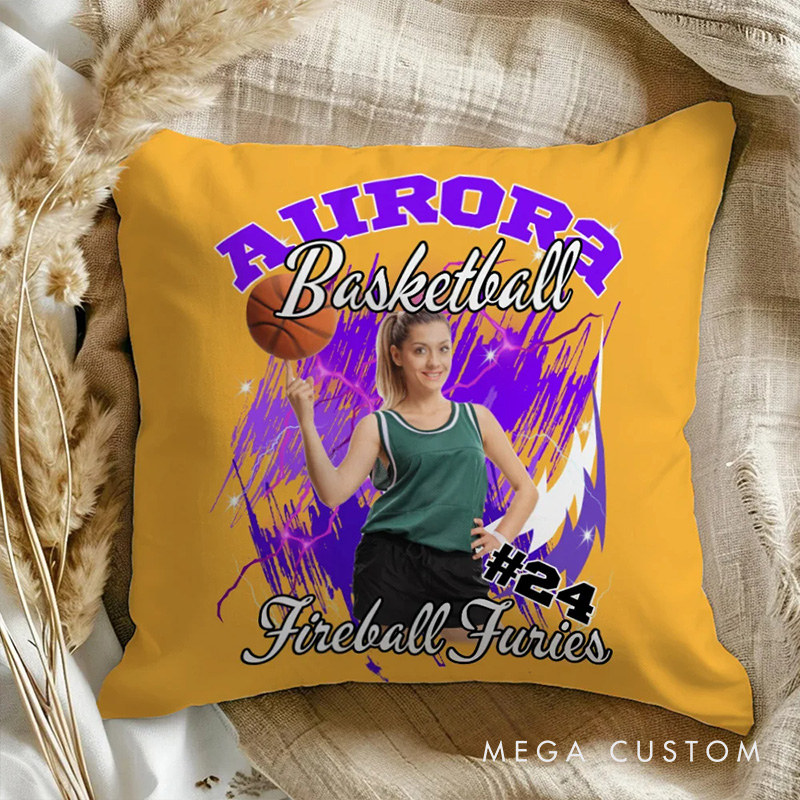 Personalized Photo Brilliant Lightning Sport Throw Pillow with Custom Name for Sports Lover