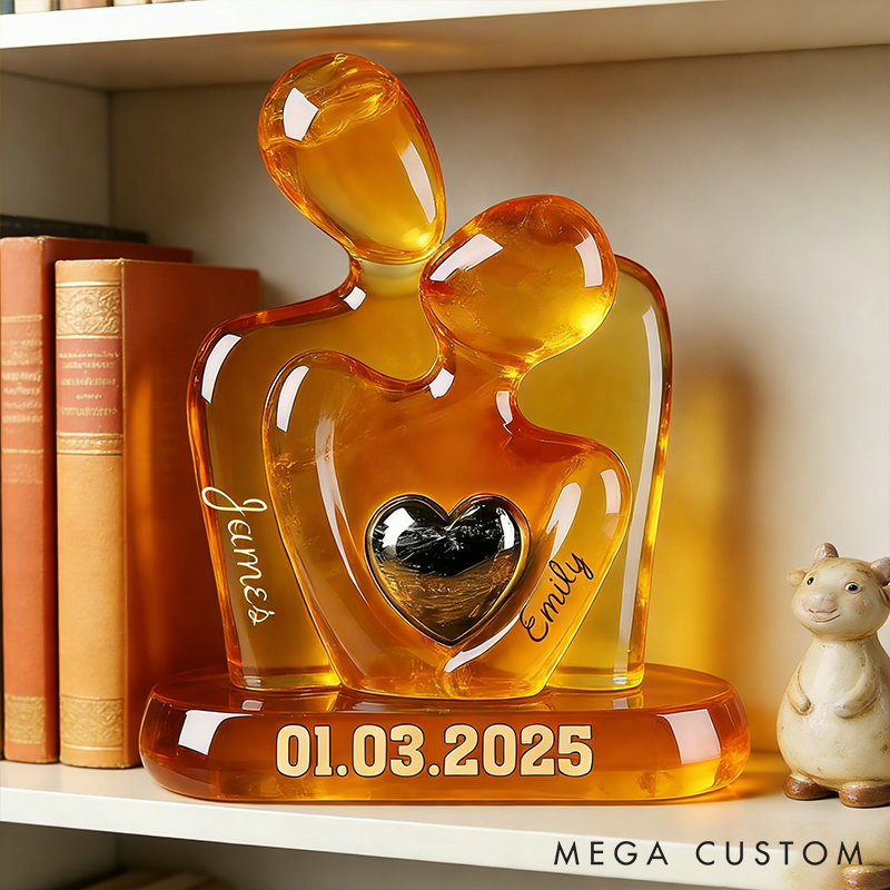 Personalized Couple 2D Flat Acrylic Flaque Elegant Abstract Couple Heart Figurine Timeless Love Keepsake Valentine's Gift