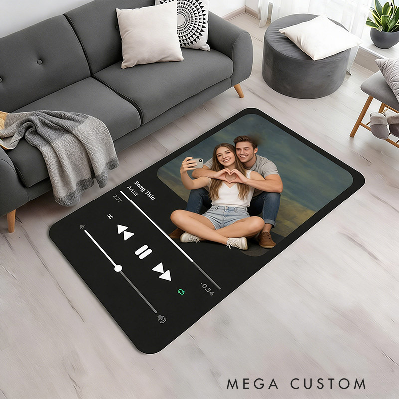 Personalized Music Player Interface Rug with Photo and Song for Music Lovers Unique Decorative Carpet for Room and Music Studio for Valentine's Day Anniversary Birthday