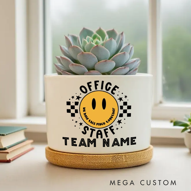 Personalized Office Staff Planter with Smiley and Checkered Design Gift for Office Worker Coworker