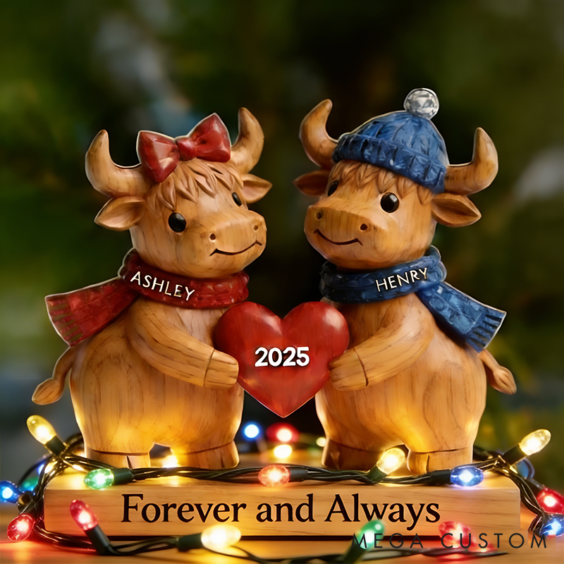 Personalized Couple Highland Cow Acrylic Plaque with Name and Text Valentine Gift For Her