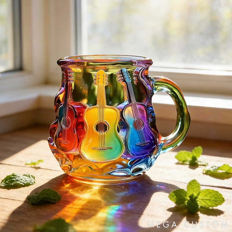 Personalized Colorful Guitar Music Art Mug Glass Cup Gifts for Music Lovers