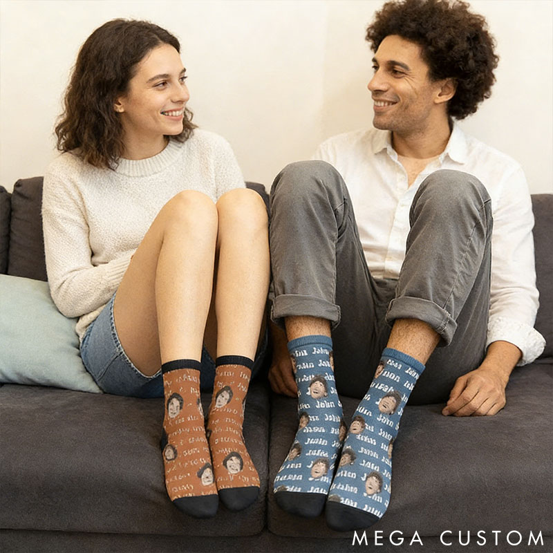 Personalized Couple Multicolor Face Photo Tube Socks Custom Girlfriend Boyfriend Portrait Socks Valentines Day Gift for Him Her Anniversary Gift