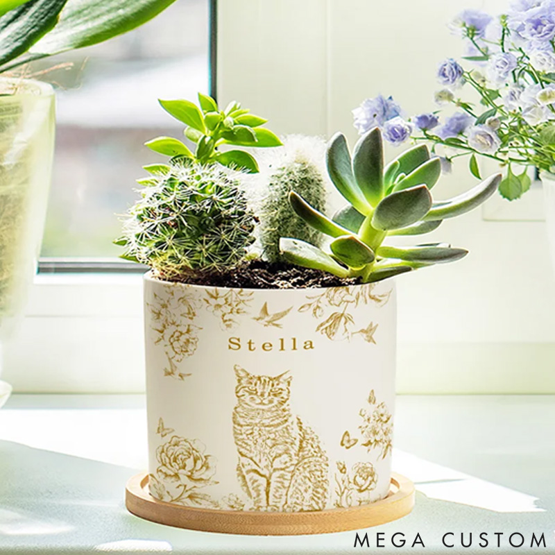 Personalized Pet Lover Flower Pet Photo Ceramic Planter Pot with Name Plant Pot