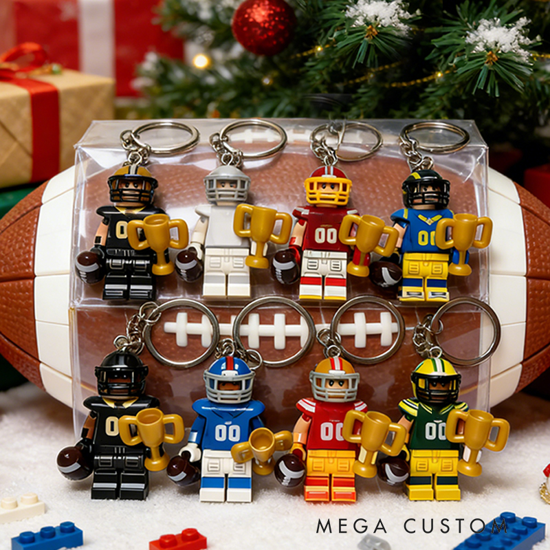 Personalized Football Player Style Keychains – Mini Trophy & Helmet Figure Key Rings
