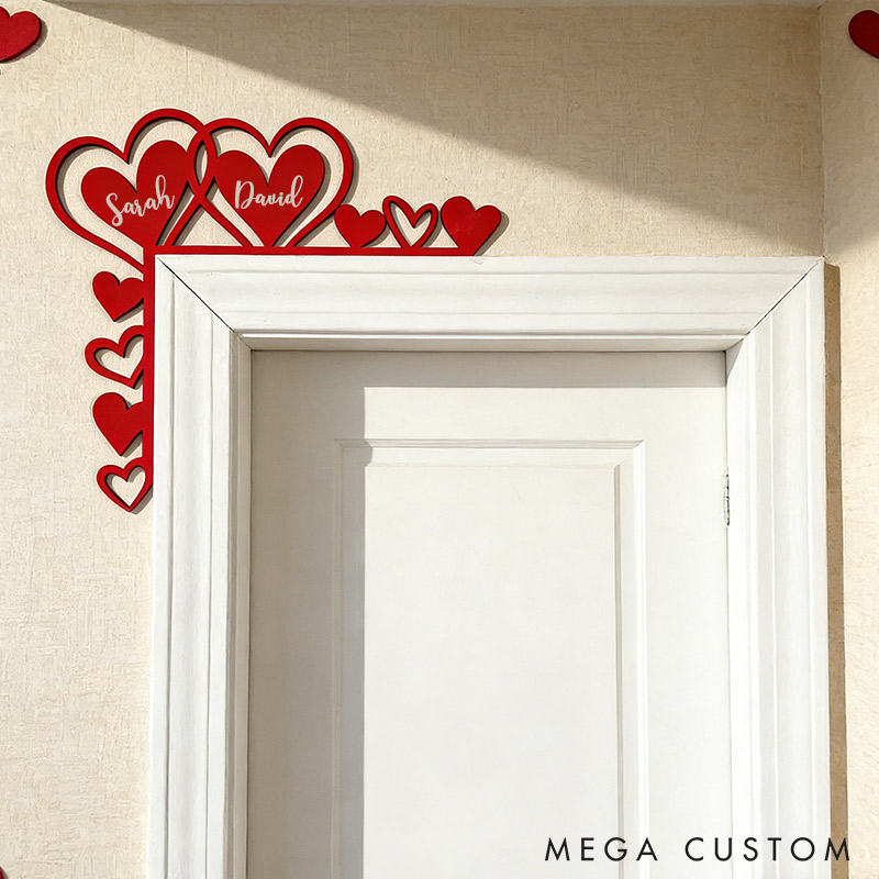 Personalized Couple Red Heart Door Corner Wood Sign Romantic Love Our Happy Corner Together Couple Home Decor Valentines Gift for Couple for Wife Husband