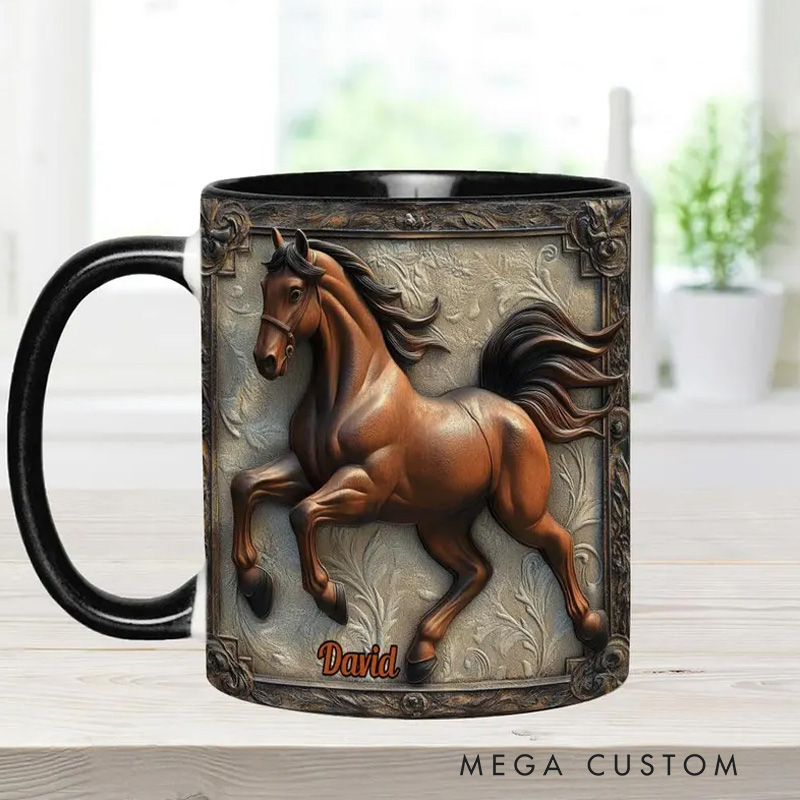 Personalized Cool Horse Custom Accent Mug Inflated Equestrian Coffee Mug for Horses Rider Equine Lover Riding Lovers