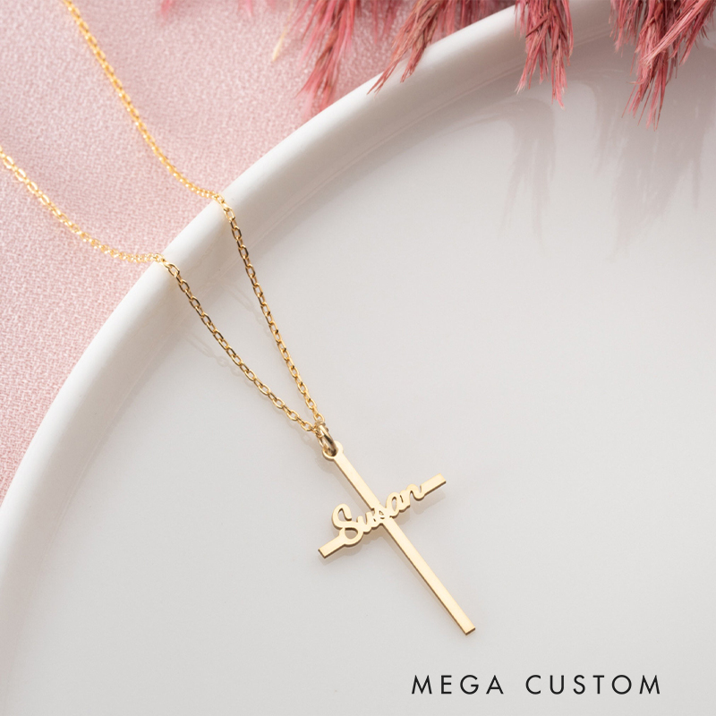 Personalized Cross Name Pendant Necklace for Women Religious Jewelry Christening Baptism Gift for Women Christian Gift for Her