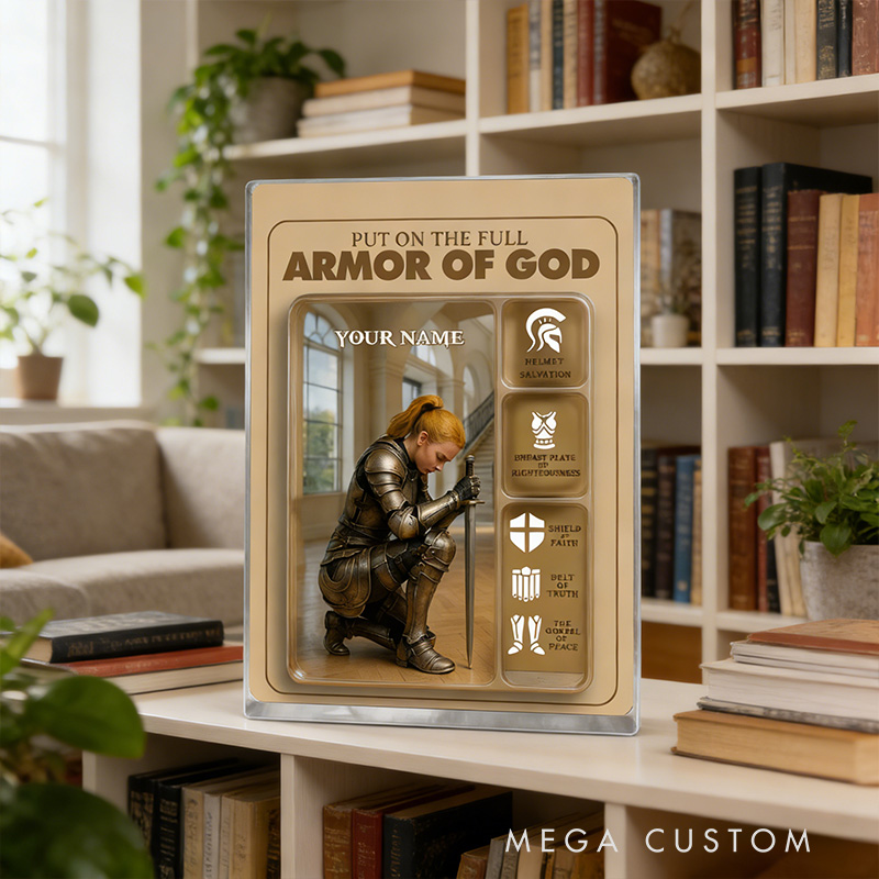 Personalized Put the Full Armor of God Acrylic Block with Custom Name Religious Christian Gift Faith Gift for Women and Girls